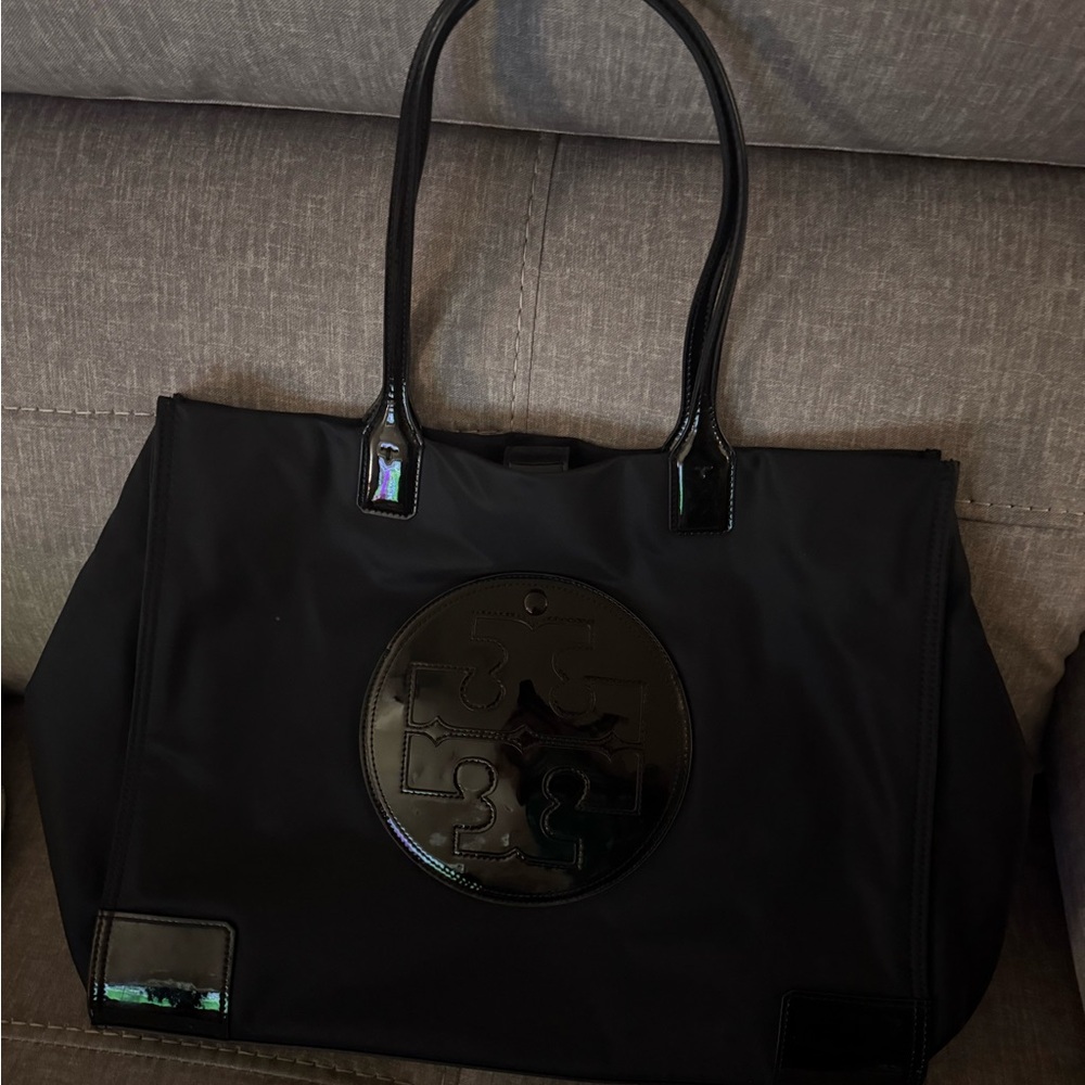 Tory Burch Black Glossy Logo Tote